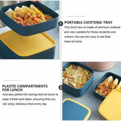 Homestic Lunch Box|Unbreakable Plastic 2 Squre Containers Tiffin with Handle|Durable Lunch Box with (1000 ML)