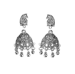 Yellow Chimes German Silver Oxidized Afghani Peacock Traditional Jhumka/Jhumki Earrings for Women and Girls