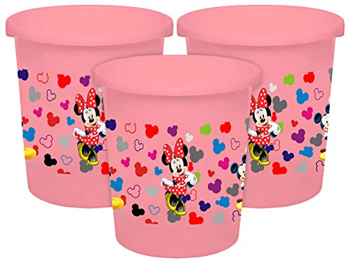 Kuber Industries Disney Team Mickey Print Plastic 3 Pieces Garbage Waste Dustbin/Recycling Bin for Home, Office, Factory, 5 Liters (Pink) -HS_35_KUBMARTS17319