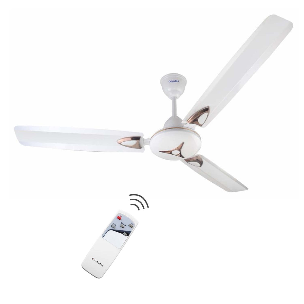Candes Star 1200 mm Energy Saving Decorative 3 Blade Ceiling Fan With Remote (Pack of 1) (White)