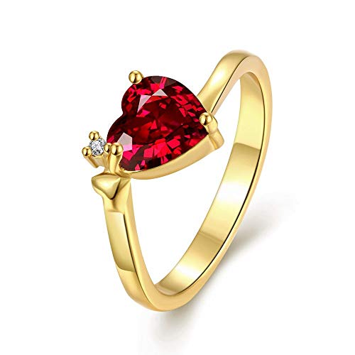 Yellow Chimes Ring for Women Gold plated Crystal Red and White Stoned Heart Shaped Eye Catching engraved Ring for Women and Girls