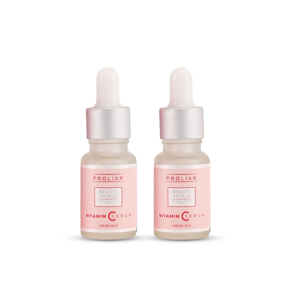 Prolixr Beauty Shield Vitamin C Face Mini Serum - Glowing Skin, Brightening, Pigmentation - Hyaluronic Acid Infused - 10+10 Ml - Travel Sized - Pack Of 2