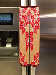 Heart Home Leaf Design PVC 2 Pieces Fridge/Refrigerator Handle Cover (Gold & Red) CTHH05393