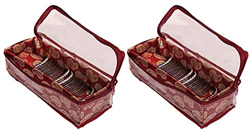 Kuber Industries Brocade 2 Piece Hardboard 1 Rod Bangle Box, Maroon