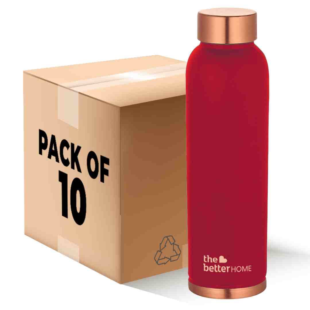 The Better Home Copper Water Bottle 1 Litre(10Pcs) BPA Free Leak Proof Bottle for School Kids | Non Plastic Bottles for Office 1+ Litre Capacity | Water Bottal | Dr Copper Water Bottle-Maroon