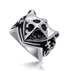 Yellow Chimes Rings for Men Silver Oxidised Cross Sign Stainless Steel Band Designed Rings for Men and Boys