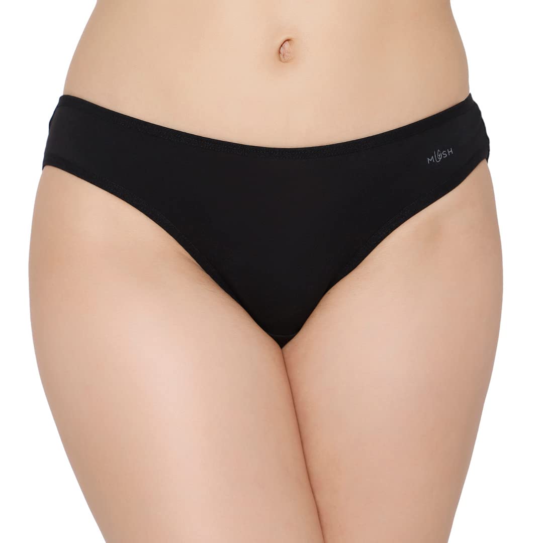 Mush Womens Ultra Soft Bamboo Modal Bikini Brief || Breathable Panties || Anti-Odor, Seamless, Anti Microbial Innerwear (M, Black)