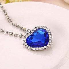 Yellow Chimes Pendant Set for Women Valentine Special Mesmerizing Silver Plated Titanic Blue Ocean Heart Crystal Pendant Set for Girls and Women.