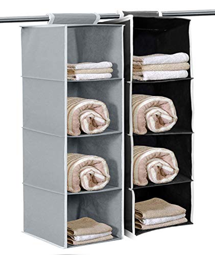 Kuber Industries Foldable Wadrobe|4 Shelves Closet Organizer|Cupboard for Clothes|Storage Organizer|Pack of 2|Grey & Black|