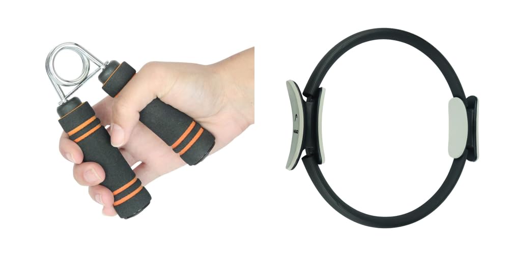 HEAD Pilates Ring - Full Body Toning Fitness | Stretching, Relaxation (Black) | Training Ring (38 CM) (Pilates Ring + Hand Gripper)