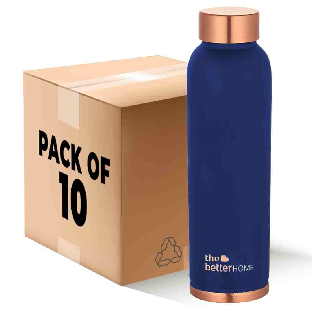 The Better Home 1000 Copper Water Bottle (900ml) | 100% Pure Copper Bottle | BPA Free & Non Toxic Water Bottle with Anti Oxidant Properties of Copper | Blue (Pack of 10)