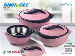 Pinnacle Stainless Steel Inner Casseroles - Set of 3 (Parisa 500 + 1000 + 1500 ml Pastel Pink)