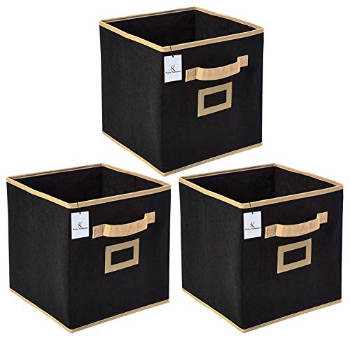 Kuber Industries Non Woven Small Foldable Square Storage Organiser Cubes/Boxes (Black, 3 Pieces, CTKTC035128)