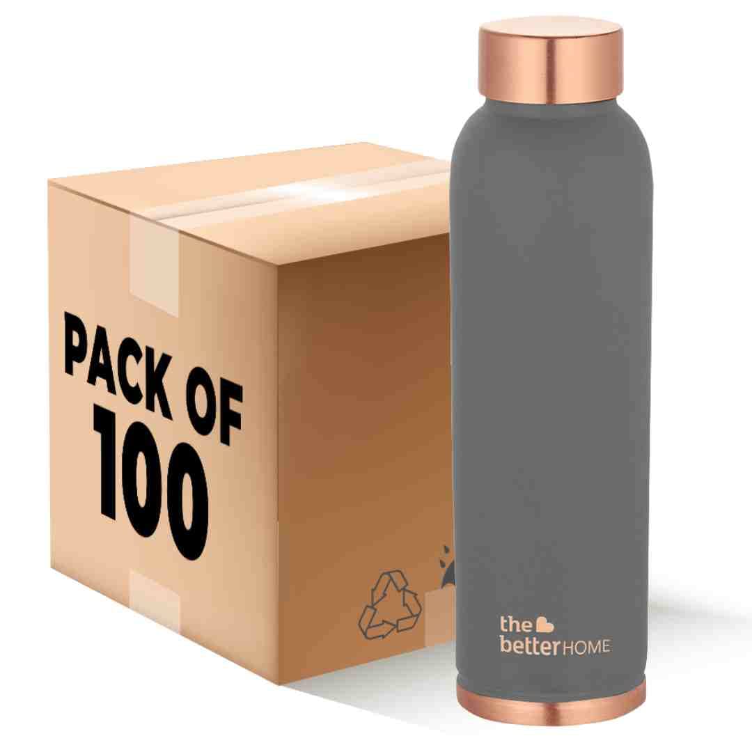 The Better Home 1000 Copper Water Bottle (900ml) | 100% Pure Copper Bottle | BPA Free & Non Toxic Water Bottle with Anti Oxidant Properties of Copper | Grey (Pack of 100)