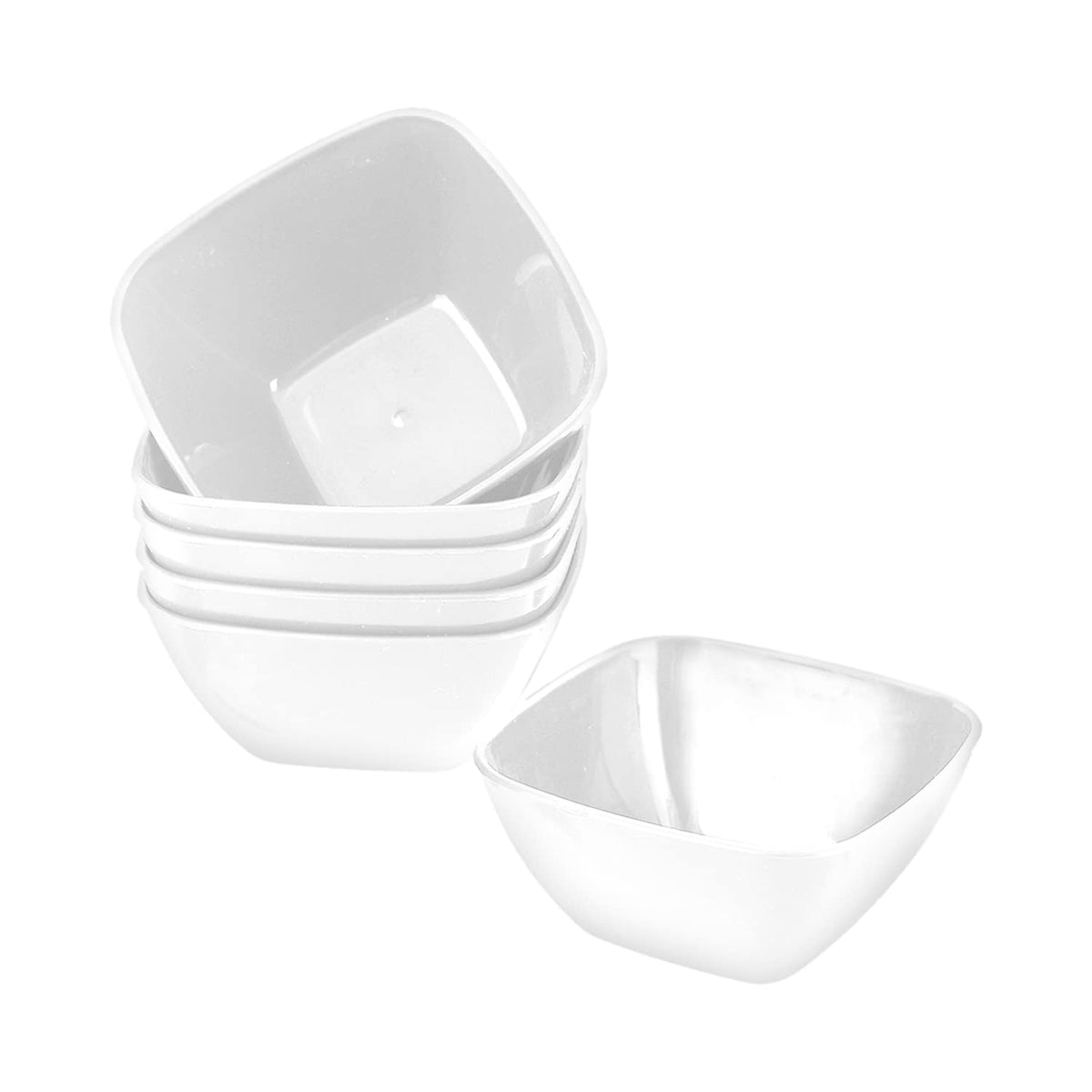 Kuber Industries Bowls|Plastic Serving Square Bowls|Katori for Kitchen|Microwave Safe Bowls for Rice|Soup|Pasta|250 ML|Pack of 6 (White)