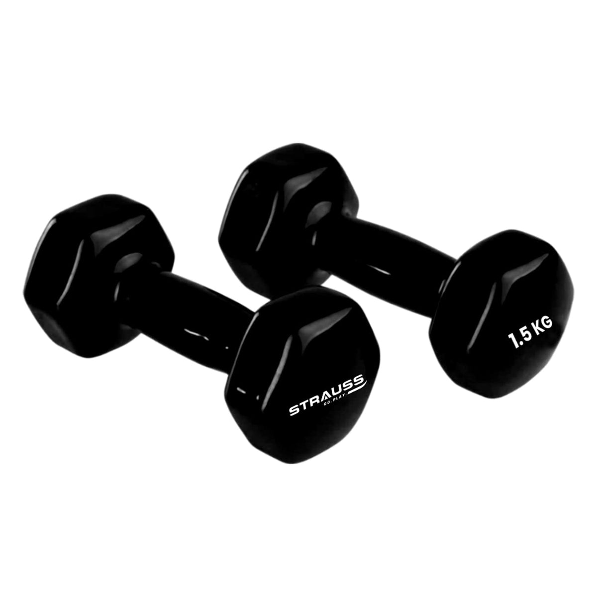 Strauss Premium Vinyl Dumbbells Weight for Men & Women | 1.5 Kg (Each) | 3 Kg (Pair) | Ideal for Home Workout, Yoga, Pilates, Gym Exercises | Non-Slip, Easy to Hold, Scratch Resistant (Black)