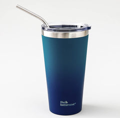 The Better Home Insulated Tumbler with Straw & Lid 450ml | Double Wall Insulated Stainless Steel Water, Coffee Tumbler | Hot and Cold Coffee Flask | Durable Travel Coffee Mug with Lid (Aqua to Blue)