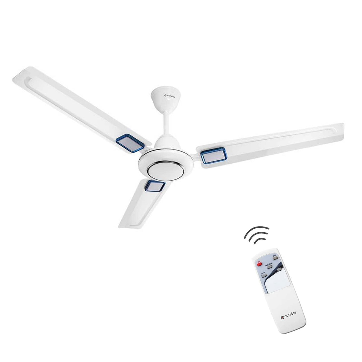 Candes Seltos Ceiling Fans for Home 1200mm / 48 inch with Remote Control | BEE 3 Star Rated, High Air Delivery & Noiseless | Remote Fans for Home Ceiling | 1+1 Years Warranty | White Blue