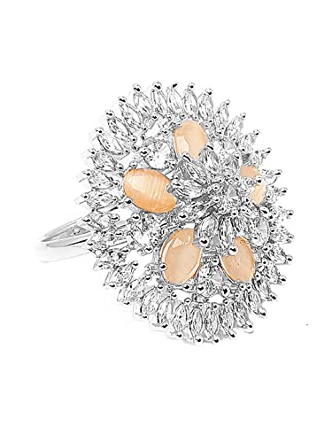 Yellow Chimes Rings for Women American Diamond Ring Rhodium-Plated White AD-Studded Floral Finger Ring For Women and Girls.