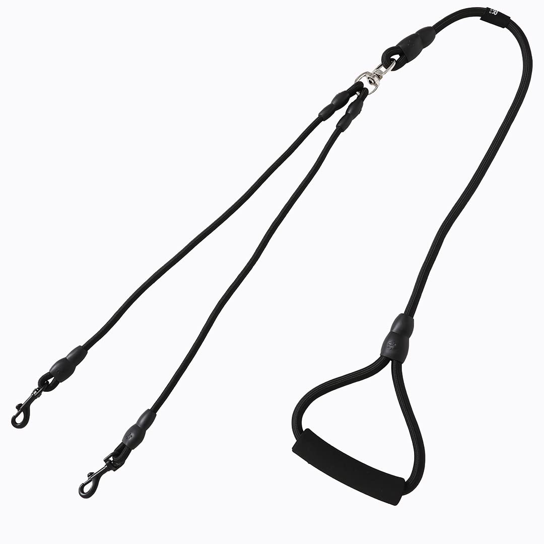 Kuber Industries Double Coupler Dog Leash|Double Dog Leash|Premium PP Fabric|Durable Metal Hooks|360? Swivel, No Tangle Design|PDMGL-030-145| Soft Padded Handle for Comfortable Grip |Black