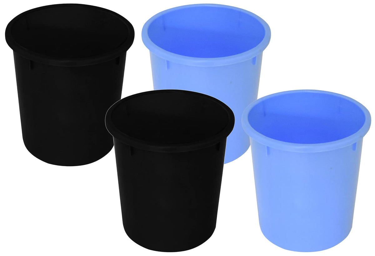 Kuber Industries Plastic Open Dustbin, Garbage Bin For Home, Kitchen, Office, 5Ltr.- Pack of 4 (Black & Blue)-47KM01063