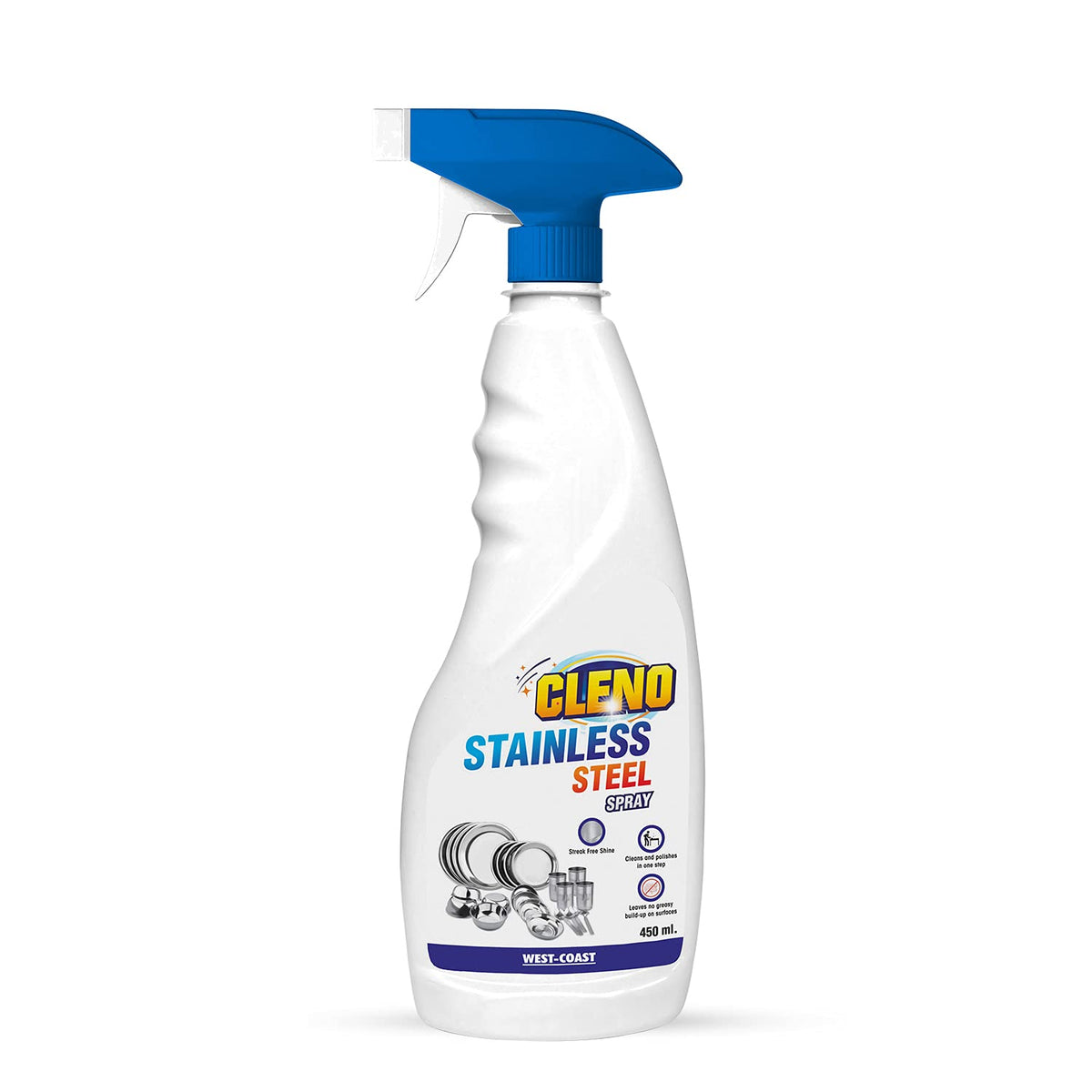 Cleno Stainless Steel Cleaner Spray Cleans Stainless Steel Surfaces/Stainless Steel Bottle/Kitchen Stainless Steel Appliances/Countertops- 450 ml (Ready to Use)