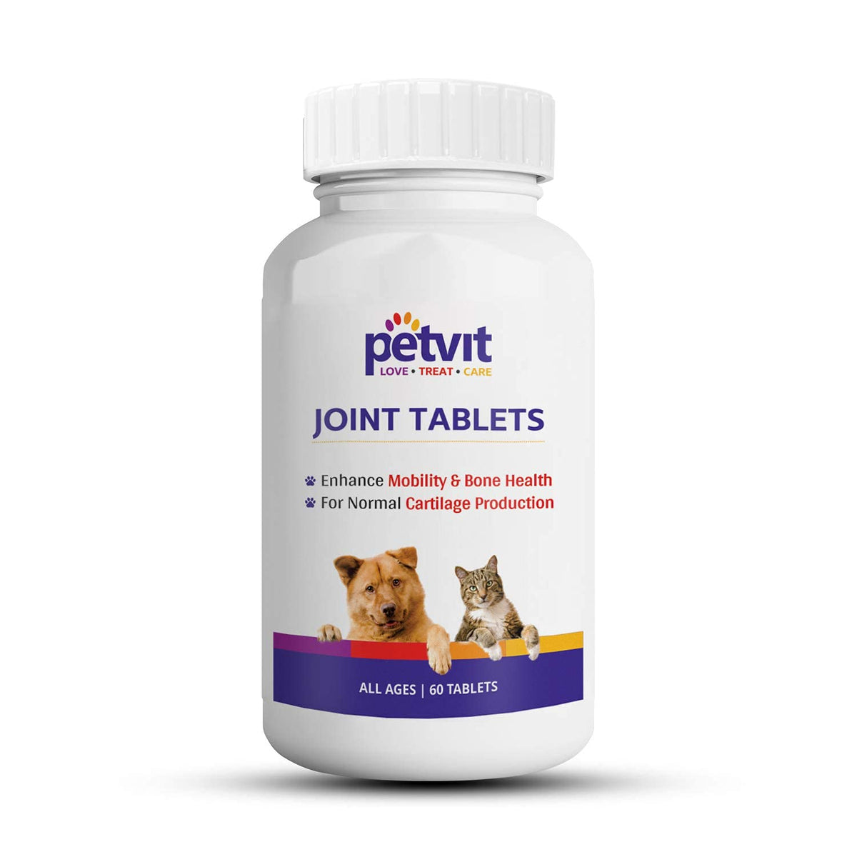 Petvit Joint-Cartilage Supplement with Glucosamine, Chondroitin, MSM, Collagen & Hyaluronic Acid for Dogs and Cats - 60 Palatable Chewable Tablets