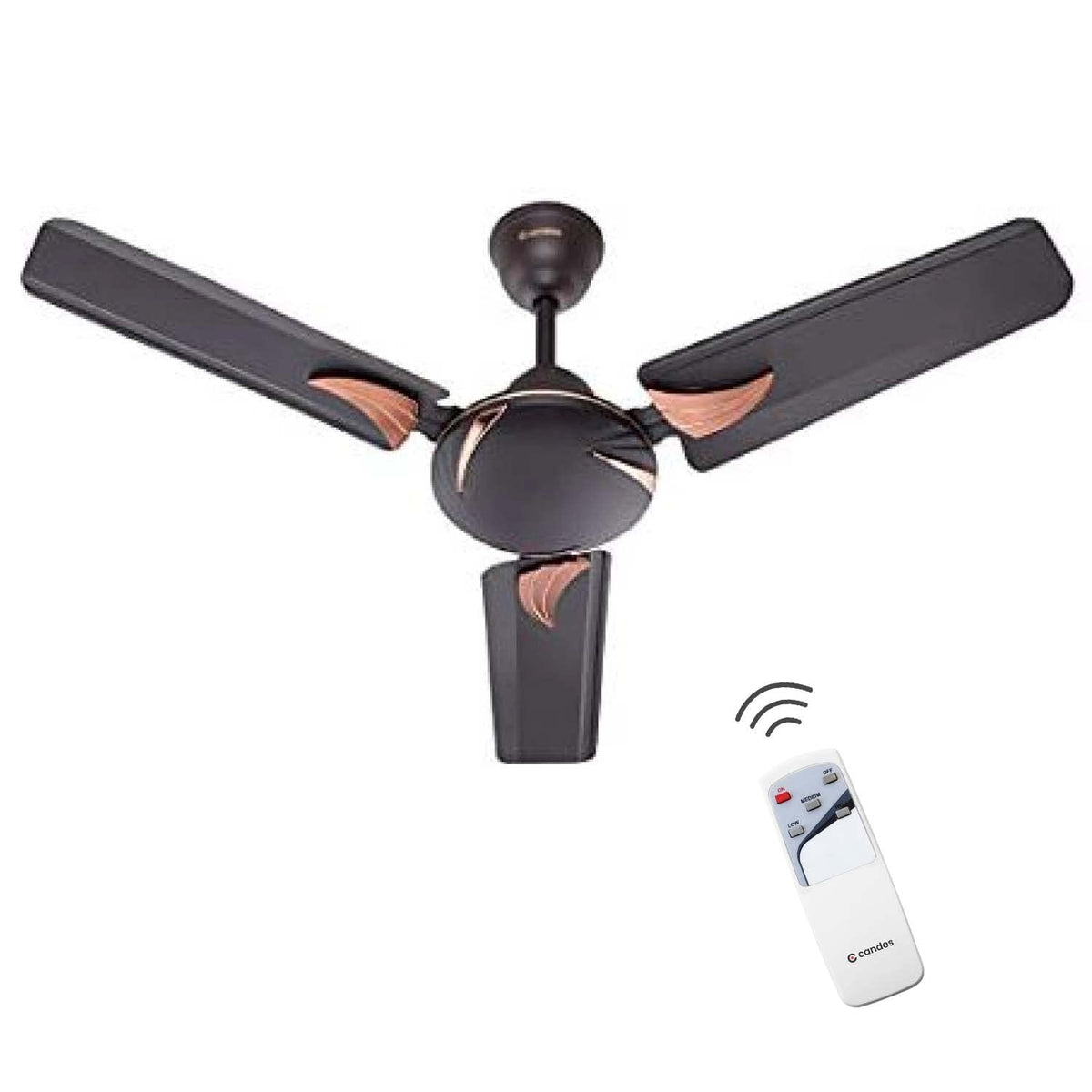 Candes Arena 900mm /36 inch High Speed Ceiling Fan with Remote Control | BEE 3 Star Rated, High Air Delivery, Noiseless & Energy Efficient | 1+1 Years Warranty | Coffee Brown