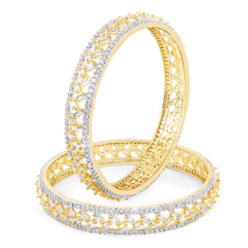 Yellow Chimes Bangle Set for Women Classic 2 Pcs AD/American Diamond Studded Gold Plated Handcrafted Bangles Set for Women & Girls. 2.6