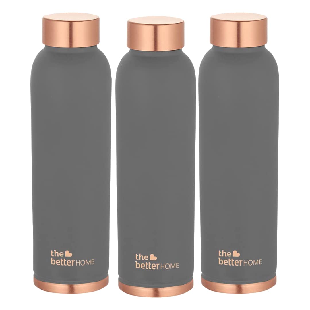 The Better Home Copper Water Bottle 1 Litre(3Pcs) BPA Free Leak Proof Grey Bottle for School Kids | Non Plastic Bottles for Office 1+ Litre Capacity | Water Bottal | Dr Copper Water Bottle Grey Bottle