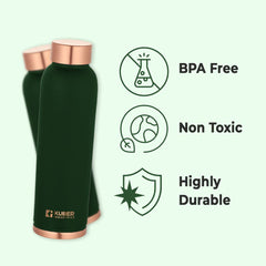 Kuber Industries Copper Water Bottle | BPA Free, Non Toxic | Leakproof, Durable & Lightweight | With Added Health Benefits of Copper | Ergonomic Design & Easy to Clean | Green | 950 ML (Pack of 1)
