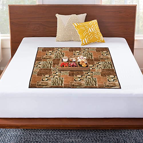 Kuber Industries PVC Wooden Print Both Sided Bed Server Food Mat, Bedsheet Protector For Home 36"x36" (Brown) 54KM4340