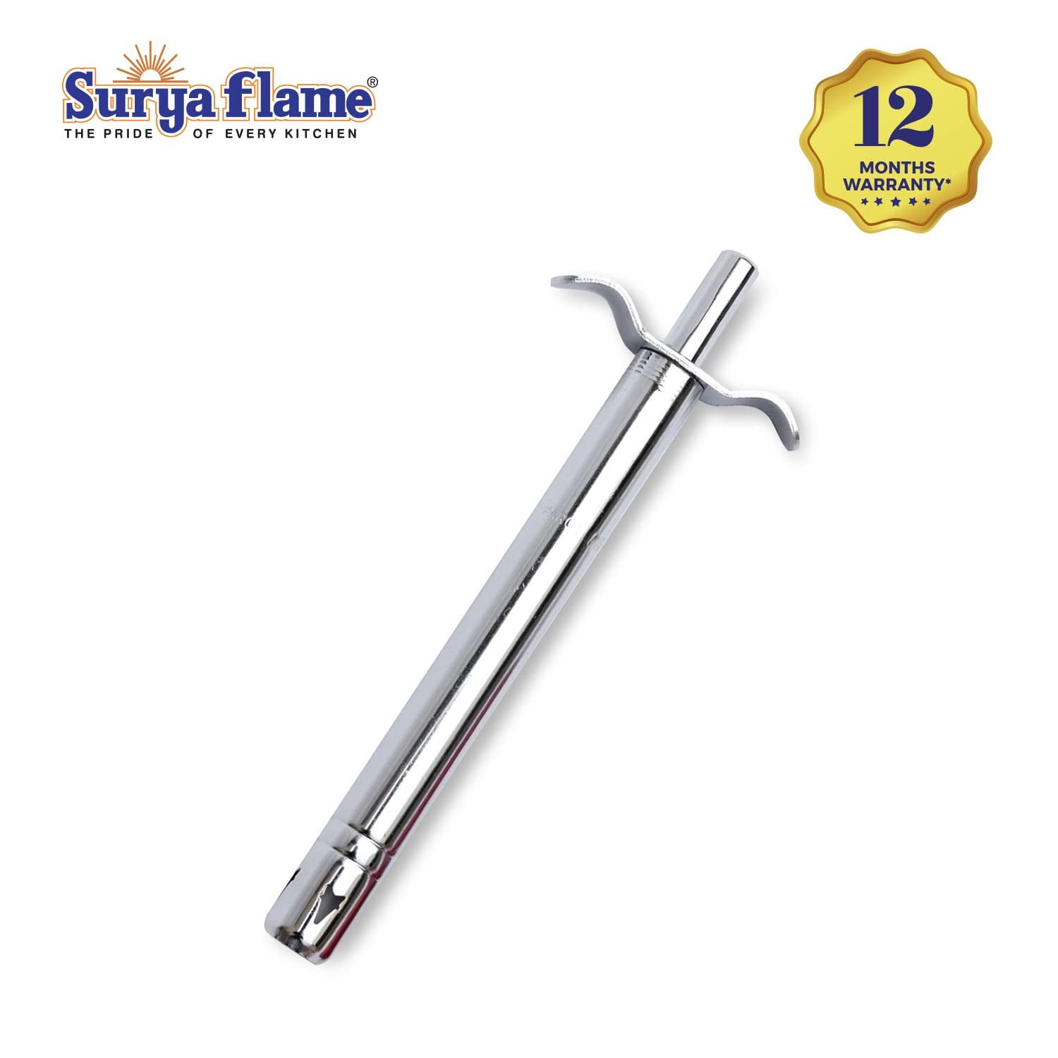 Surya Flame Smart Gas Stove 1 Burner Glass Top PNG Stove | LPG Gas Dual Layer Rubber Hose Pipe 1.5M | Premier Stainless Steel Gas Lighter with Knife
