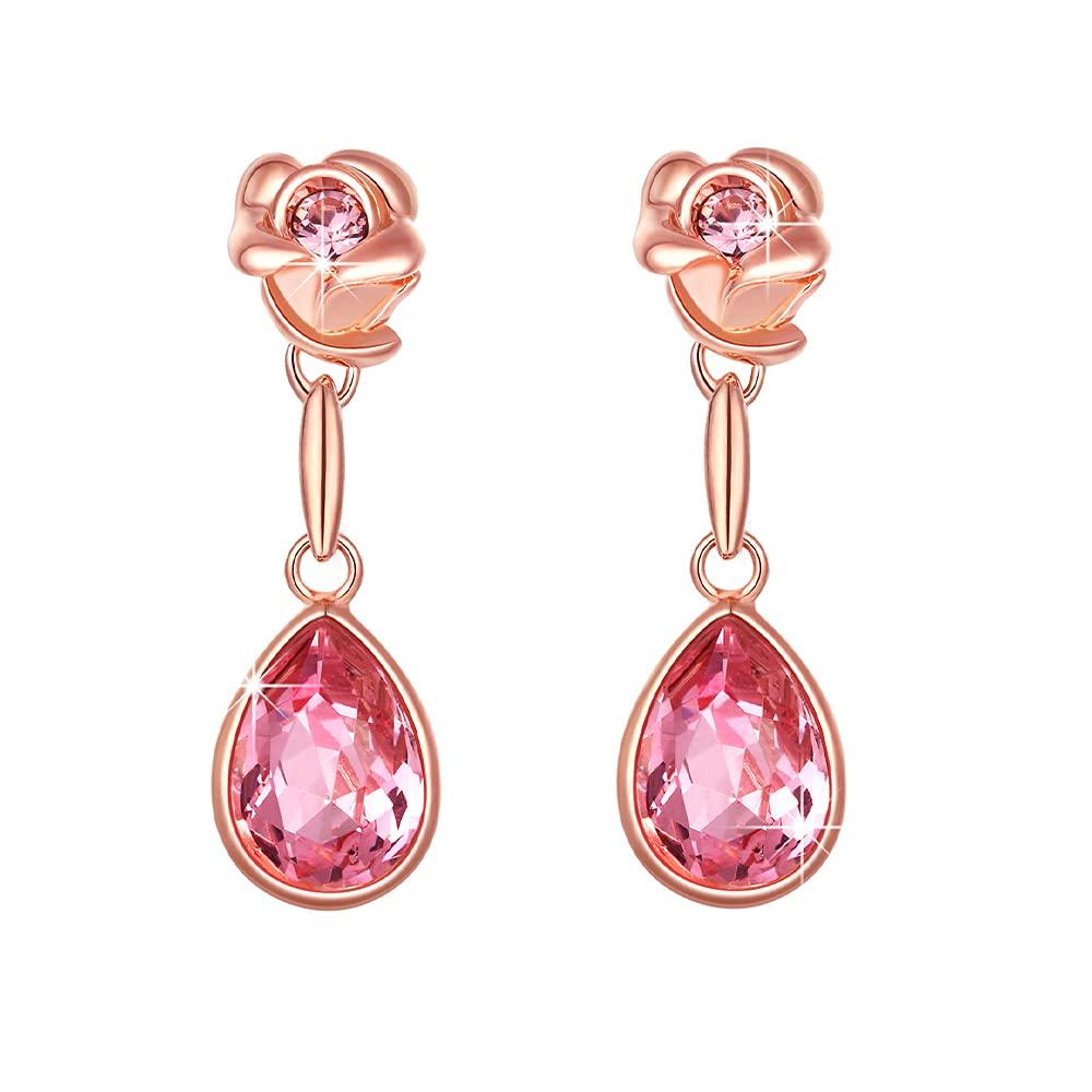 Yellow Chimes Earrings for Women and Girls Pink Crystals from Swarovski Drop Earrings | Rose Gold Plated Floral Drop Earrings for Women | Birthday Anniversary Gift for Wife Birthday Gift for Girls & Women