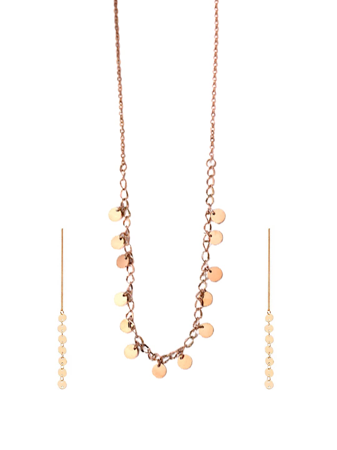 Yellow Chimes Necklace Set for Women Rose Gold Necklace Set Stainless Steel Coin Chain Necklace With Threader Earrings for Women and Girls.