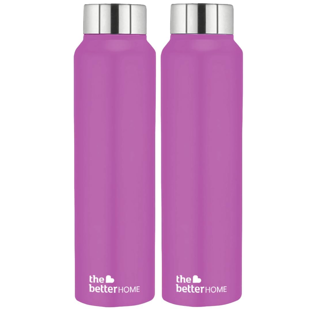 The Better Home 304 Stainless Steel Water Bottle 1 Litre | Water Bottle For Office Home | Water Bottle Steel | Steel Water Bottle For Kids School | Office Water Bottle For Women Men (Purple - 2 Pcs)