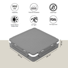 Pinnacle PentaGo Insulated Lunch Box (900ml) | Adjustable Divider | Microwave Safe Lunch Box | 4 Compartments | Lunch Box for Kids & Office Women | Keeps Warm for 4hrs | Bento Box(Cool Grey)