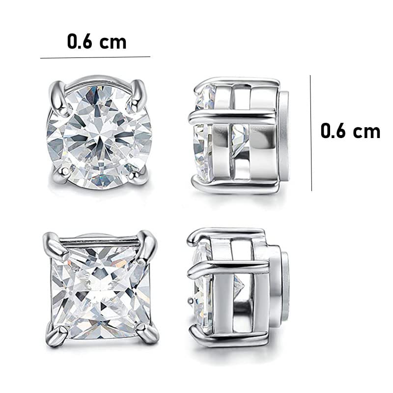 Moneekar Jewels New & Improved! Silvertone with AAA Quality Clear Cz Square  Princess Cut Magnetic Stud Earrings for Men Women (AMAZON Exclusive) :  Amazon.in: Jewellery