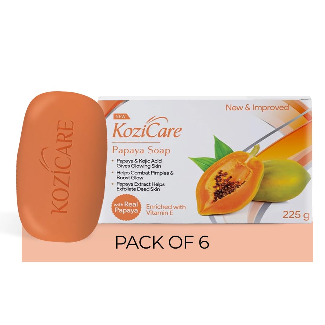 Kozicare Papaya Soap | Dark Spot Remover & Glowing Skin | Kojic Acid, Olive Oil & Papaya Extract - Pack of 6 | Moisturizing for Face & Body | Natural Brightening Papaya Soap for Men & Women