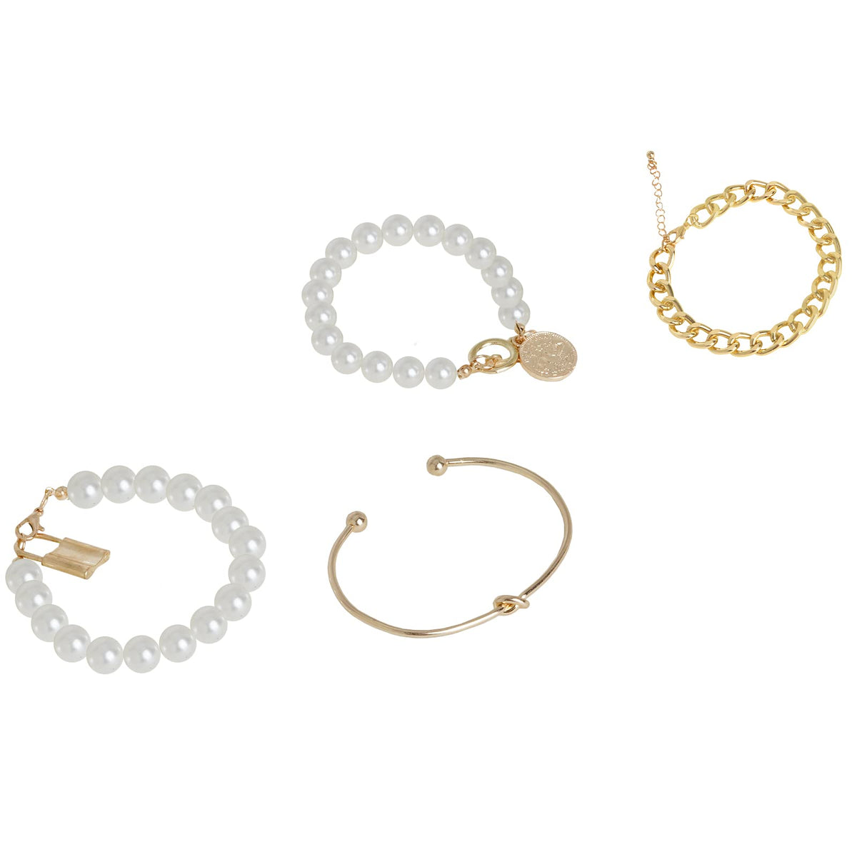 Lively Pearl and Gold Set of 4 Bracelets