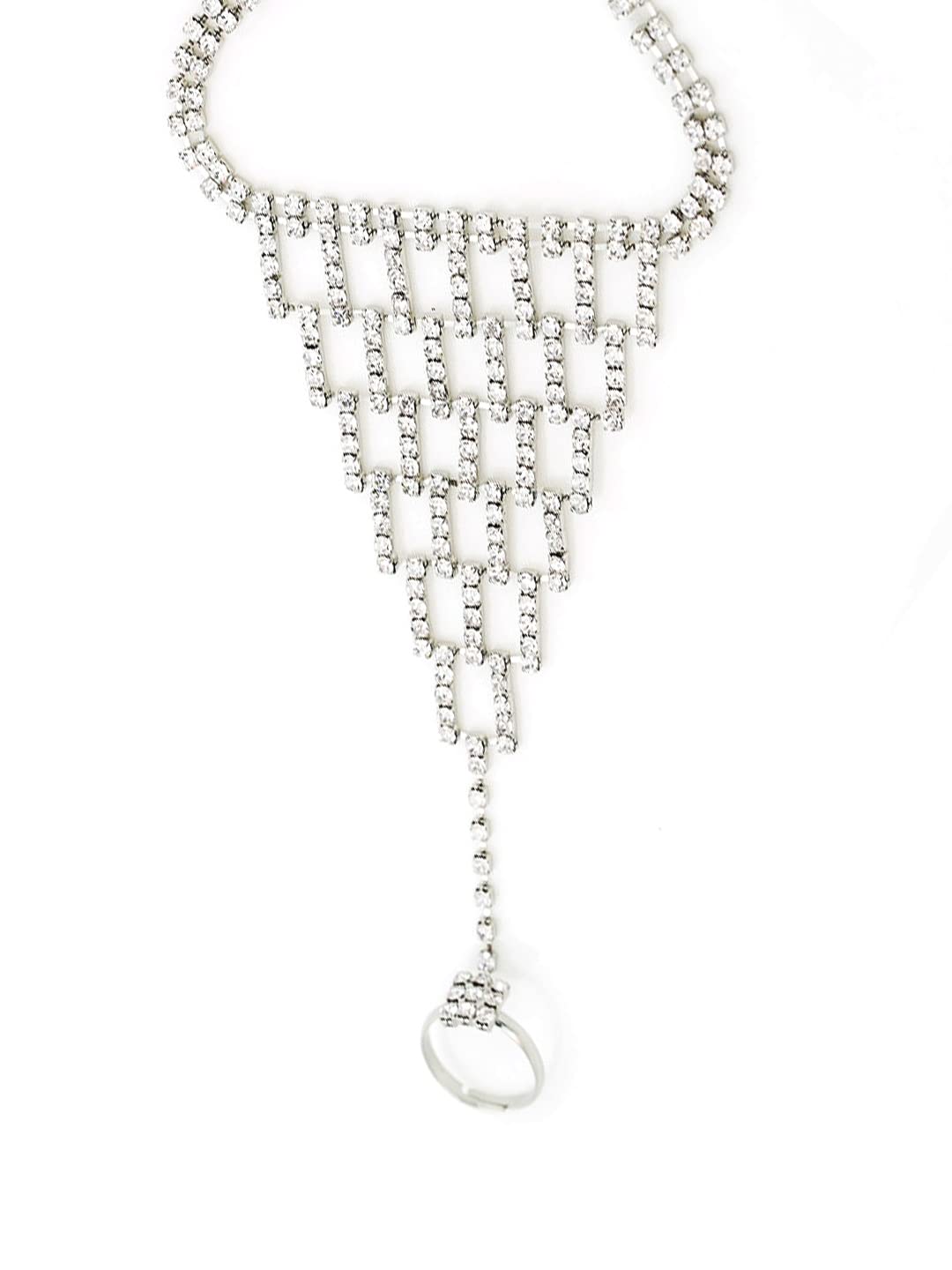 Yellow Chimes Ring Bracelet for Women and Girls Bracelet With Ring for Girls | Silver Toned Crystal Studded Ring Bracelet | Birthday Gift For girls and women Anniversary Gift for Wife