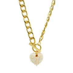 Heart Pearl Charm Gold Chain Link Necklace
