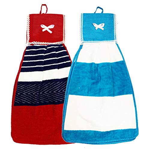 Kuber Industries Hanging Cotton 2 Pieces Cotton Washbasin Napkin/Hand Towel for Kitchen and Bathroom (Multi) Hand Towels