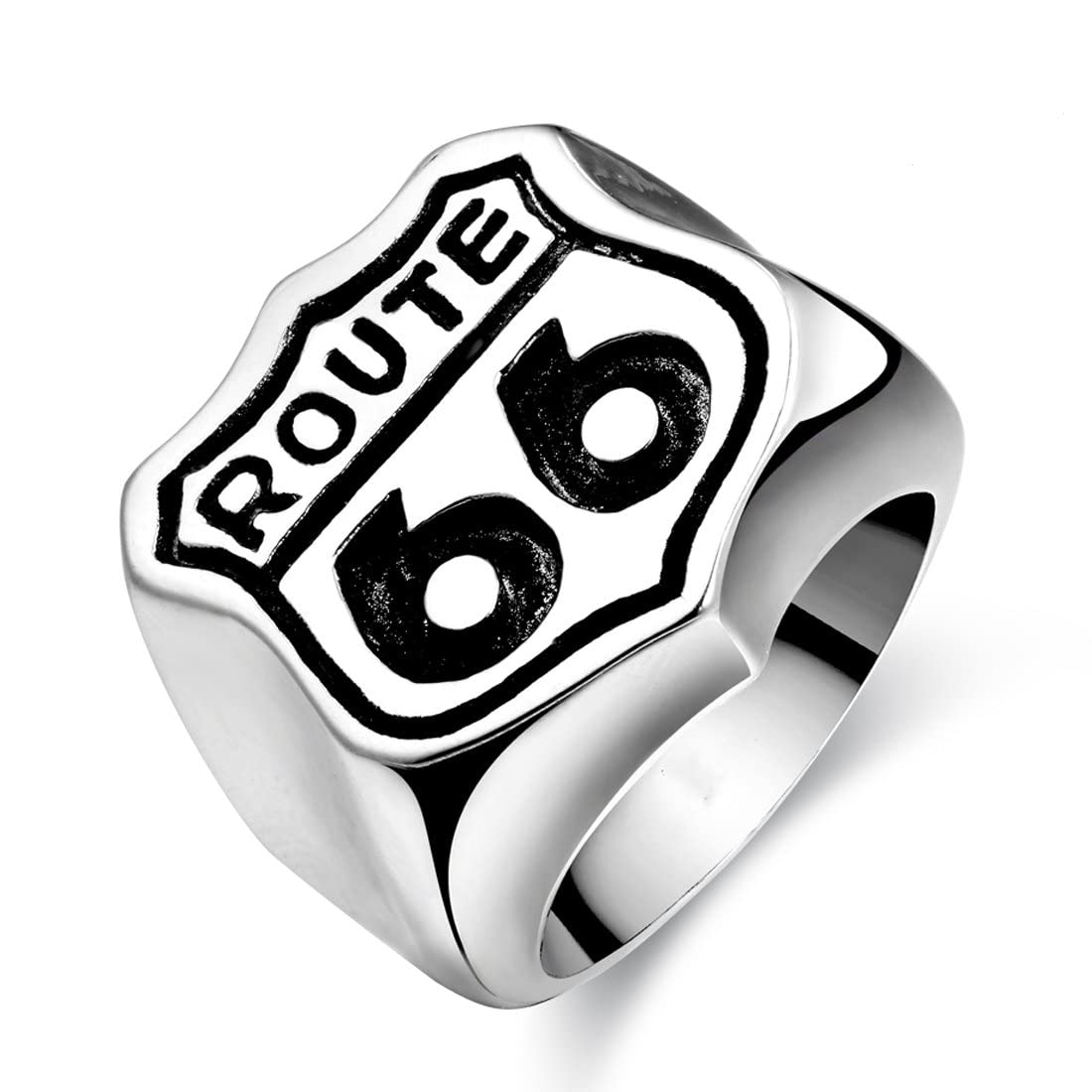 Yellow Chimes Famous'Route 66' Symbol Silver Oxidized Stainless Steel Bikers Ring for Men and Boys