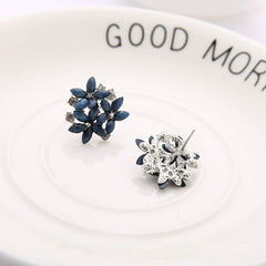Yellow Chimes Elegant Crystal Blue Flowers Blossoming Stud Earrings for Women and Girls