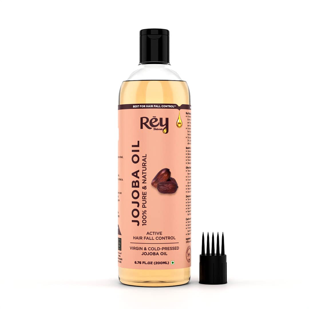 Rey Naturals Jojoba Oil 100% Pure, Natural & Cold Pressed - Hydrates Skin, Nourishes Hair, Scalp - 200 Ml 