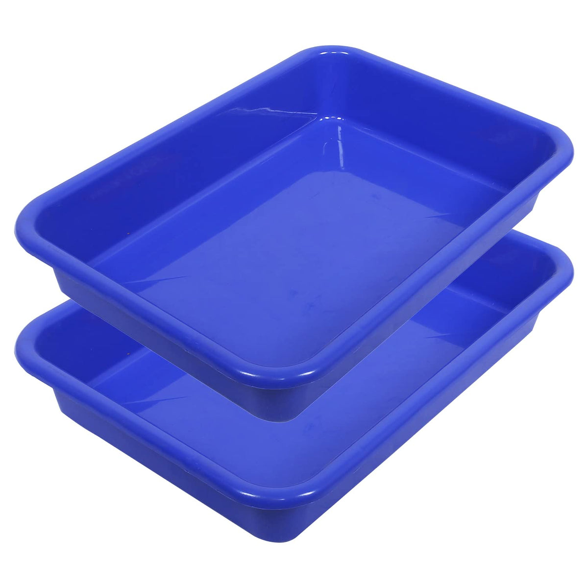 Kuber Industries Storage Tray|Versatile Plastic Storage Organizer|Rectangular Tray for Kitchen Storage|Storage Tray for office|Exel Tray 555|Pack of 2 (Blue)