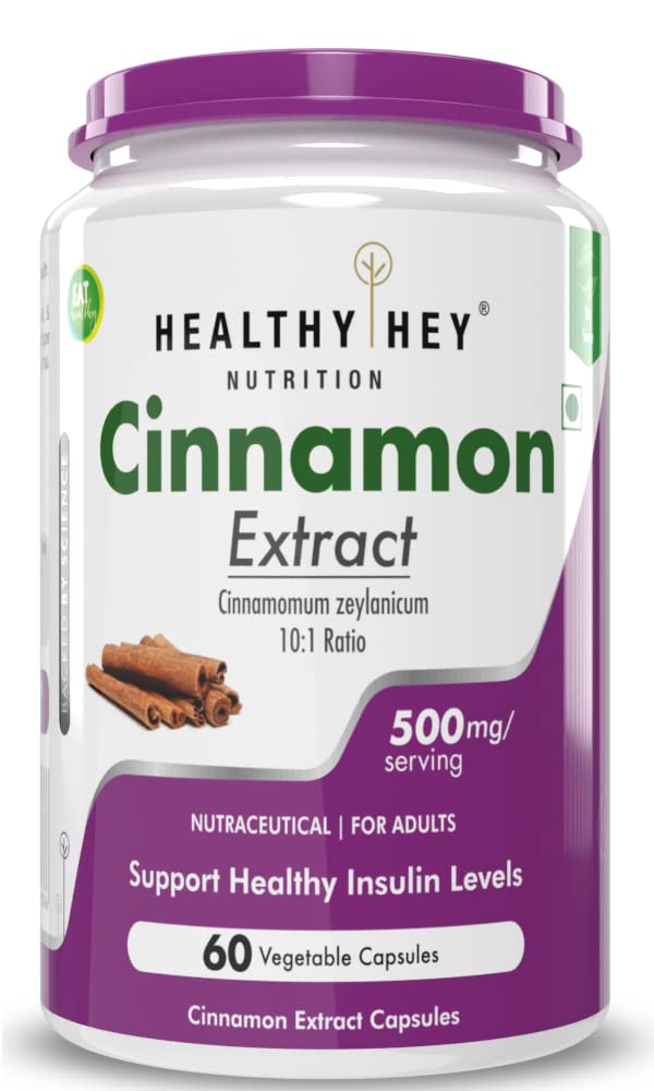 HealthyHey Cinnamon Extract 10:1 Ratio - Support Healthy Glucose Levels -60 Veg. Capsules