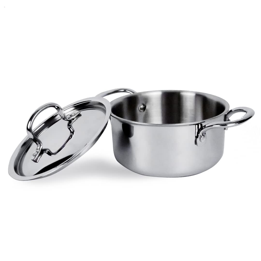 USHA SHRIRAM Triply Stainless Steel Tope with Lid | Handi Casserole with lid | Gas Stove & Induction Cookware | Durable, Non-Toxic | Easy Grip Handle | Heat Surround Cooking (3L)