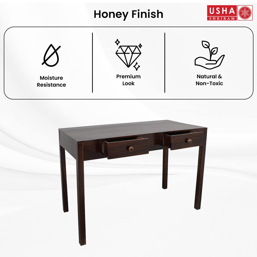 USHA SHRIRAM Computer Table with Drawer Storage | Computer Table for Home (115x55x76 cm) | Premium Sheesham Wood | Durable and Long Lasting | Centre Table (Honey Finish)